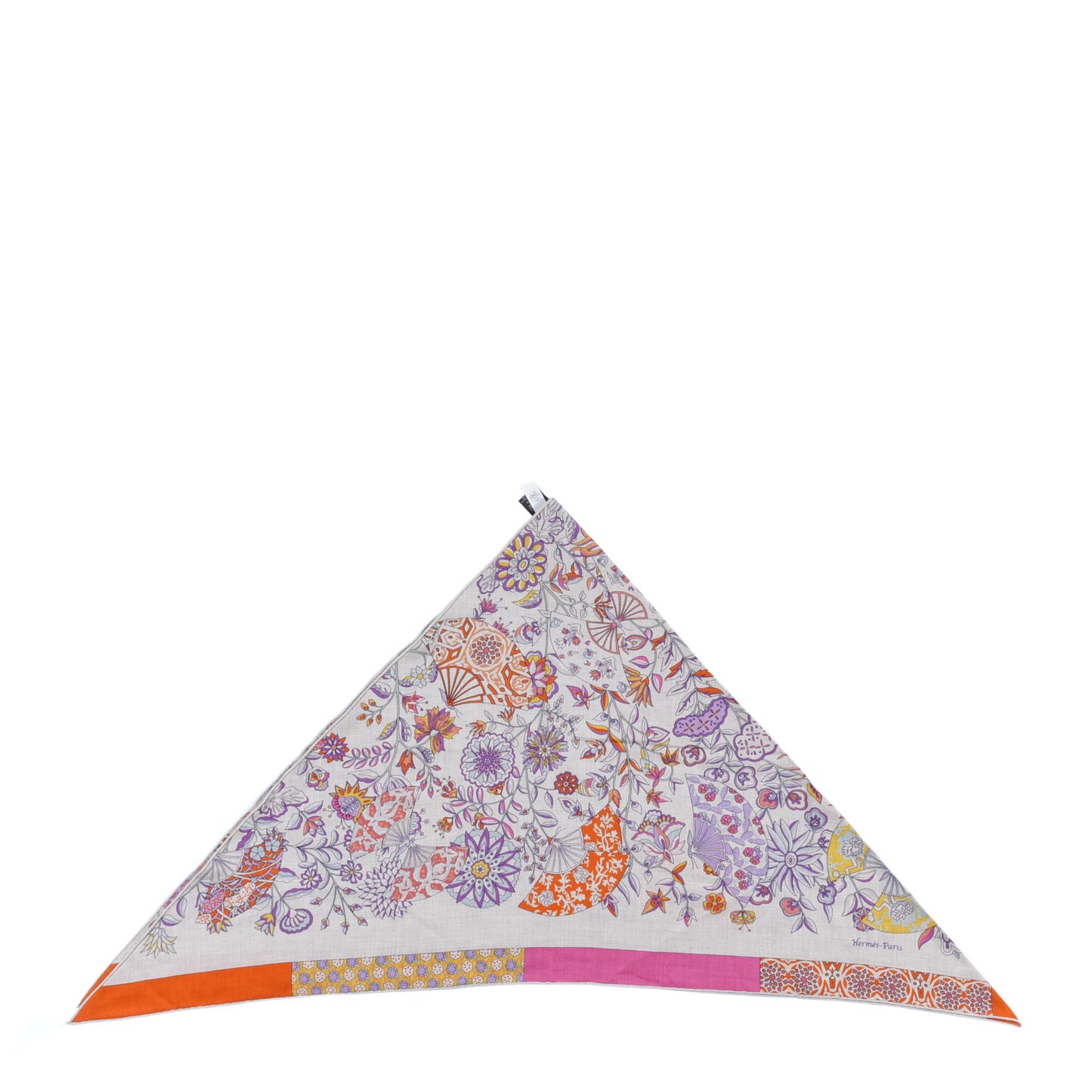 Cashmere Silk Fleurs et Papillons De Tissus Giant Triangle Scarf Naturel Mauve Orange