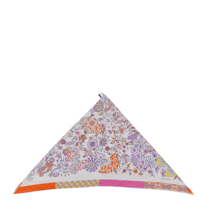 Hermes Cashmere Silk Fleurs et Papillons De Tissus Giant Triangle Scarf Naturel Mauve Orange 1 of 3