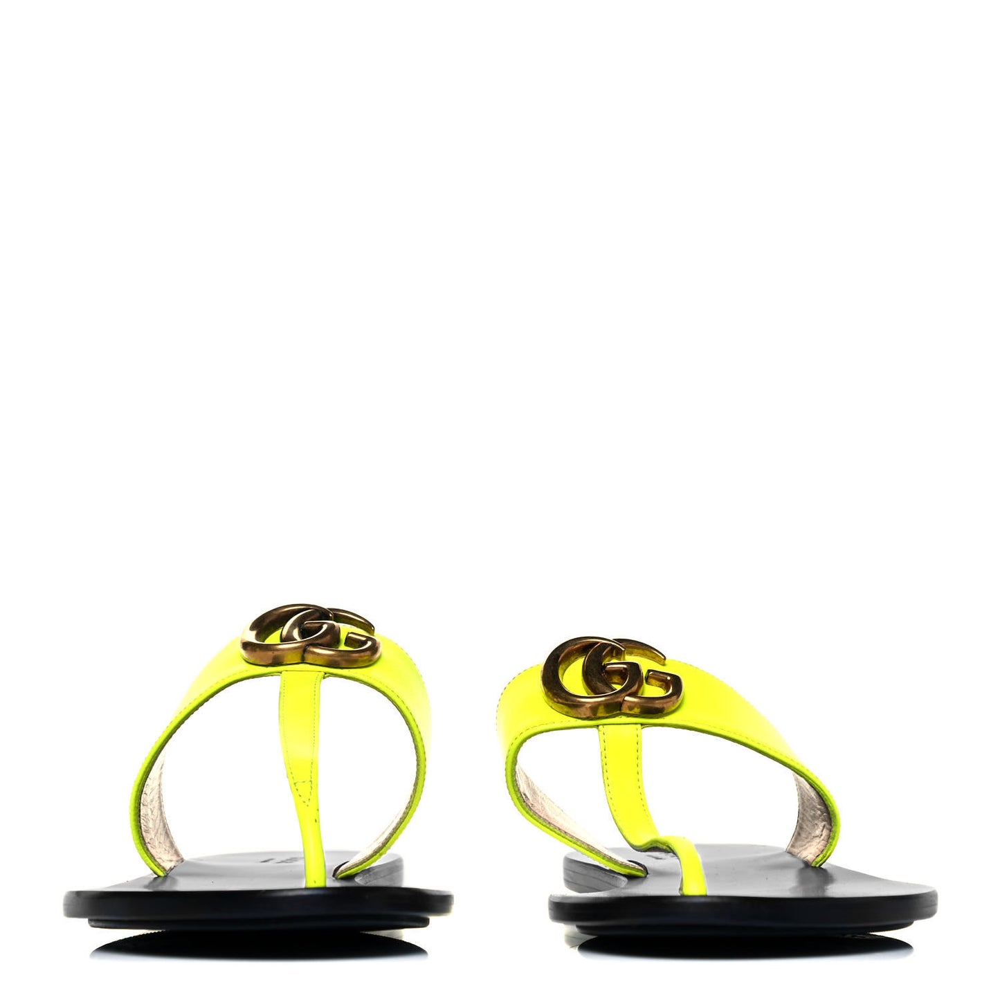 Calfskin GG Marmont Thong Sandals 38.5 Yellow Fluo