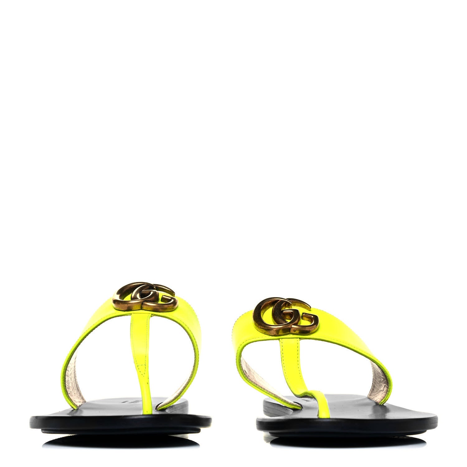 Gucci Calfskin GG Marmont Thong Sandals 38.5 Yellow Fluo 2 of 8
