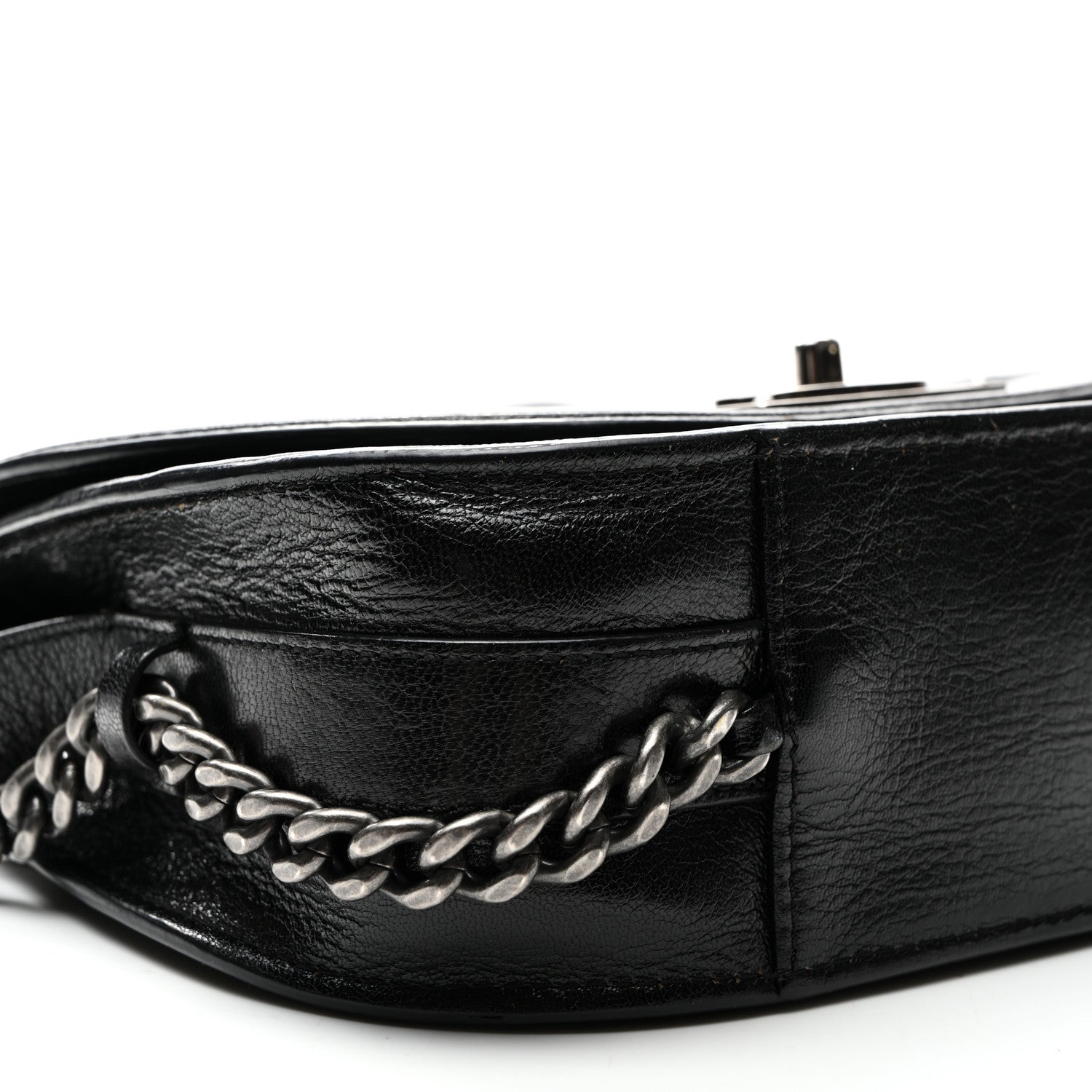 Chanel Shiny Goatskin Quilted Small Double Chained Messenger Flap Black 9 of 13