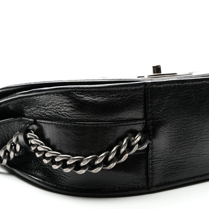 Chanel Shiny Goatskin Quilted Small Double Chained Messenger Flap Black 9 of 13