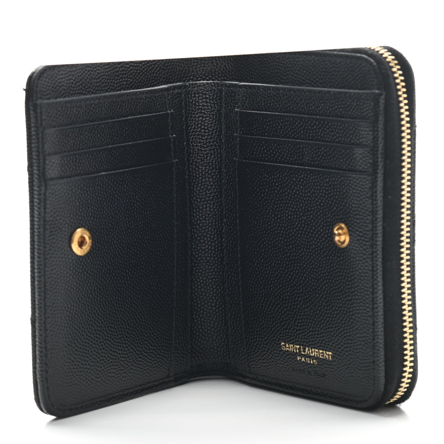 Saint Laurent Grain De Poudre Matelasse Chevron Monogram Compact Zip Around Wallet Black 5 of 7