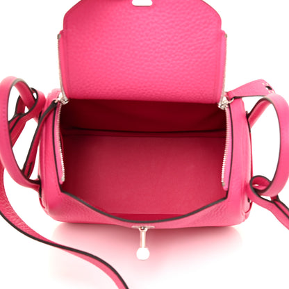 Hermes Taurillon Clemence Mini Lindy 20 Rose Shocking 5 of 11