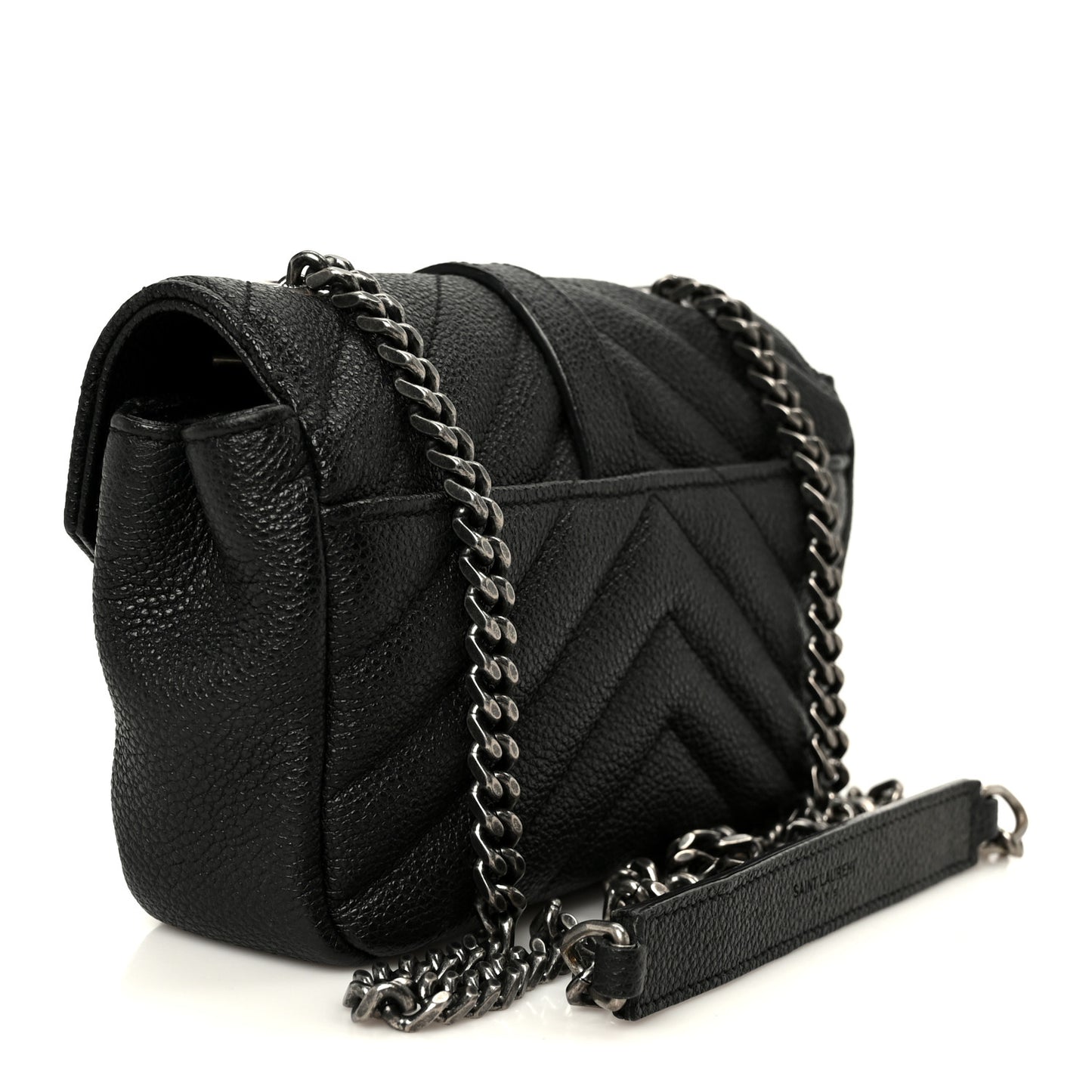 Grained Calfskin Matelasse Chevron Classic Monogram Baby Chain Bag Black