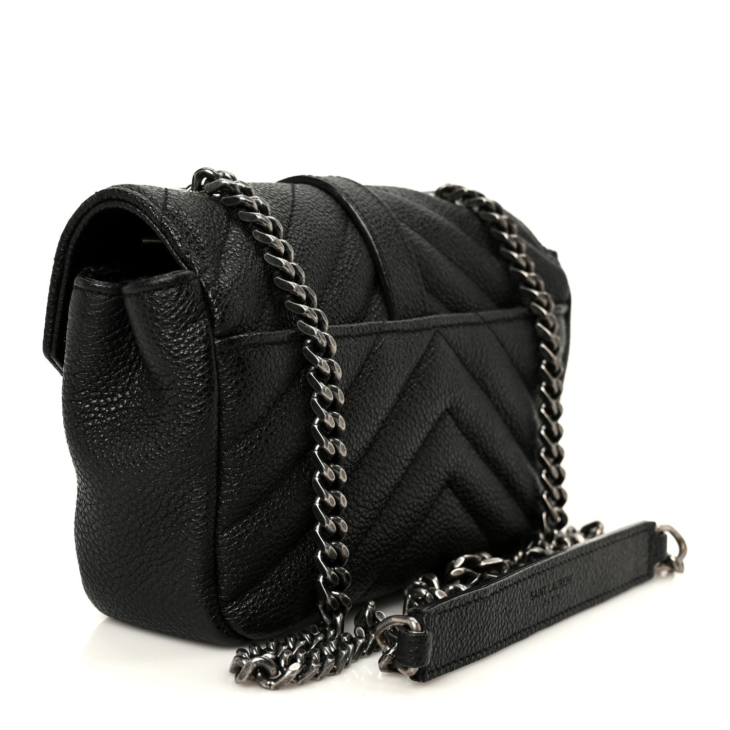 Saint Laurent Grained Calfskin Matelasse Chevron Classic Monogram Baby Chain Bag Black 3 of 11