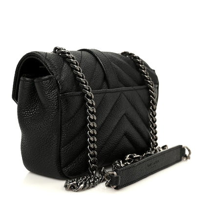 Saint Laurent Grained Calfskin Matelasse Chevron Classic Monogram Baby Chain Bag Black 3 of 11