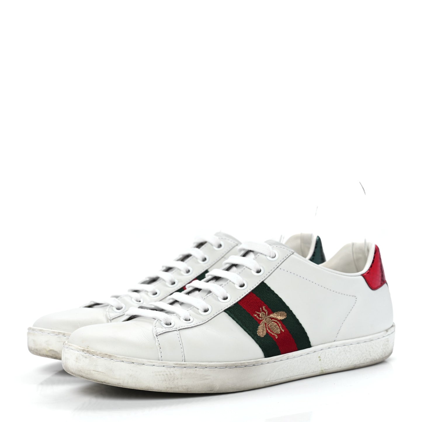 Calfskin Ayers Bee Embroidered Womens Ace Sneakers 39 White Green