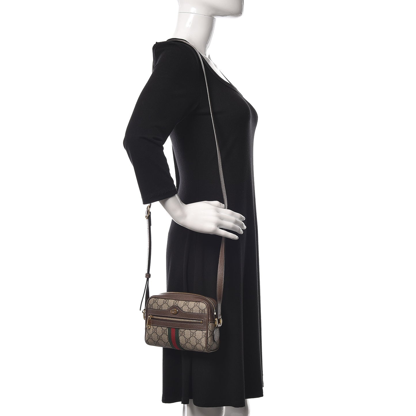 GG Supreme Monogram Web Mini Ophidia Shoulder Bag Brown