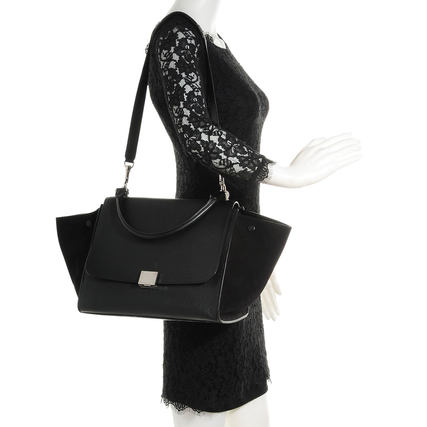 Drummed Calfskin Suede Medium Trapeze Black