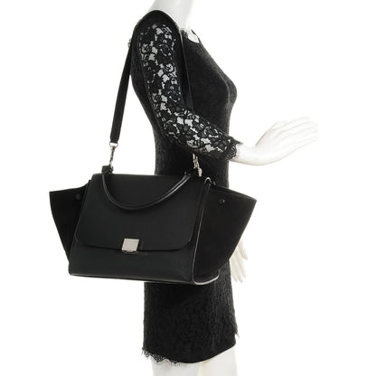 Celine Drummed Calfskin Suede Medium Trapeze Black 2 of 8