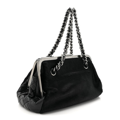 Chanel Pony Hair Lambskin Quilted Kiss Lock Frame Bag Black 3 of 12