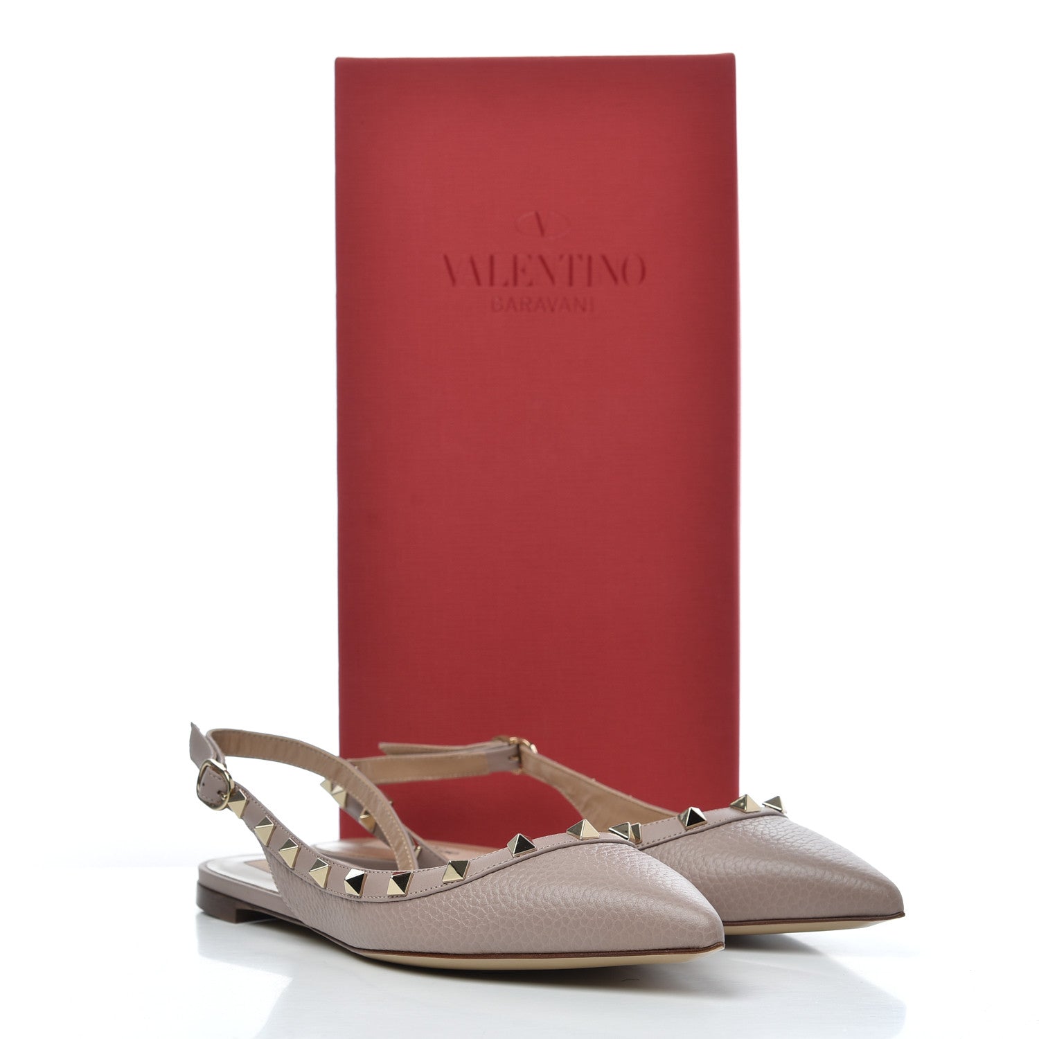 Valentino Garavani Pebbled Calfskin Rockstud Slingback Flats 38 Poudre 16 of 16