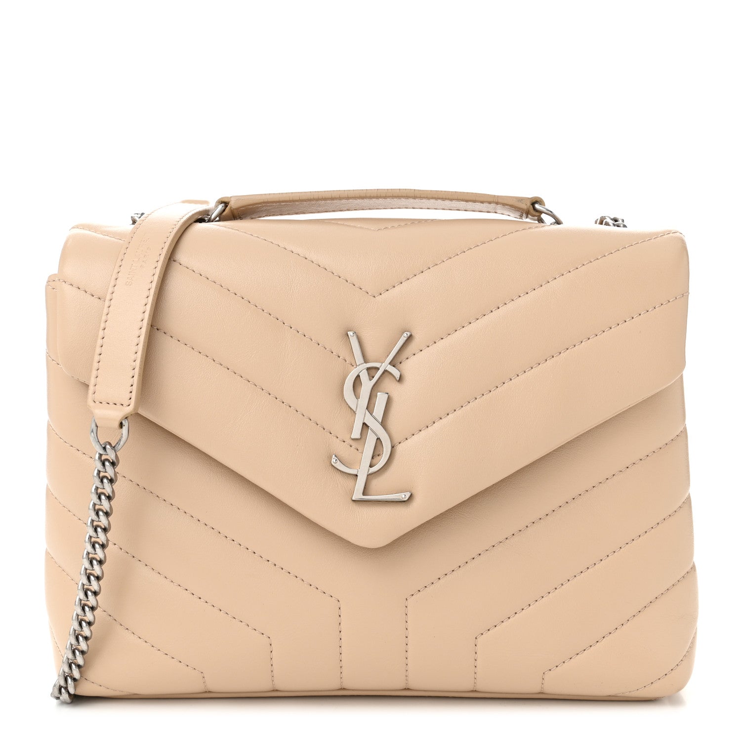 Saint Laurent Calfskin Y Quilted Monogram Small Loulou Chain Satchel Nude 1 of 10