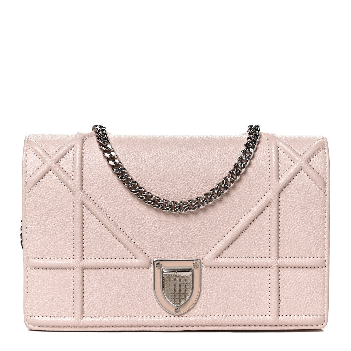 Grained Calfskin Diorama Wallet on Chain Pouch Rose Poudre
