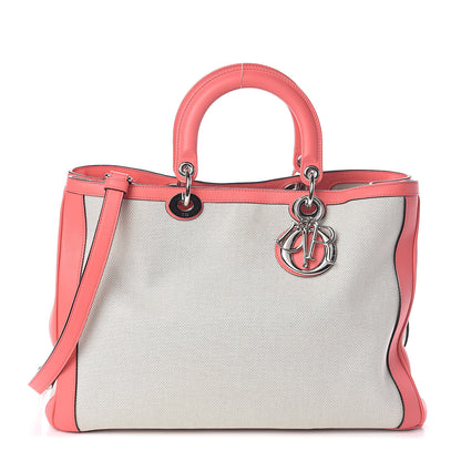 Christian Dior Canvas Calfskin Large Diorissimo Tote Coral 3 of 9