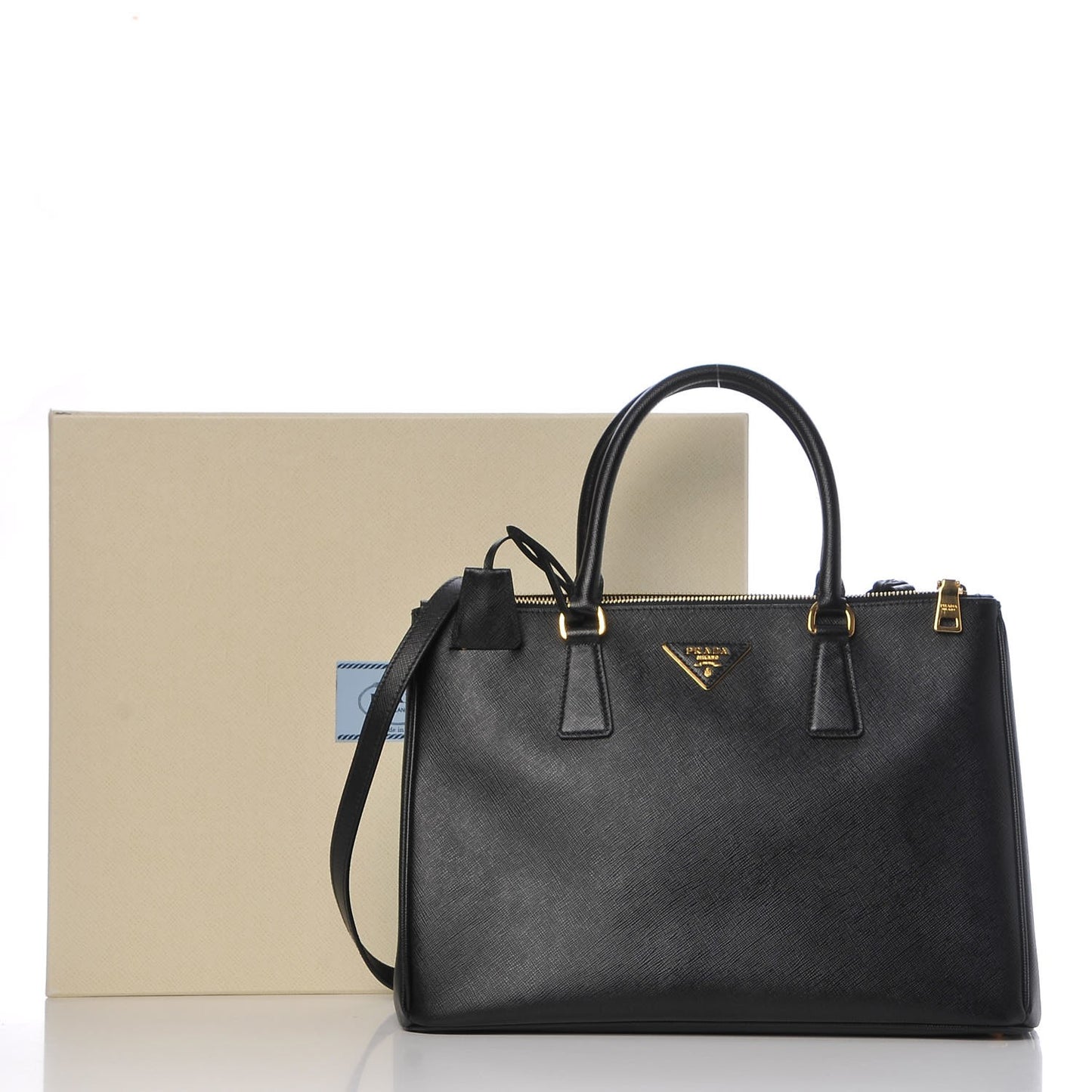 Saffiano Medium Galleria Double Zip Tote Black