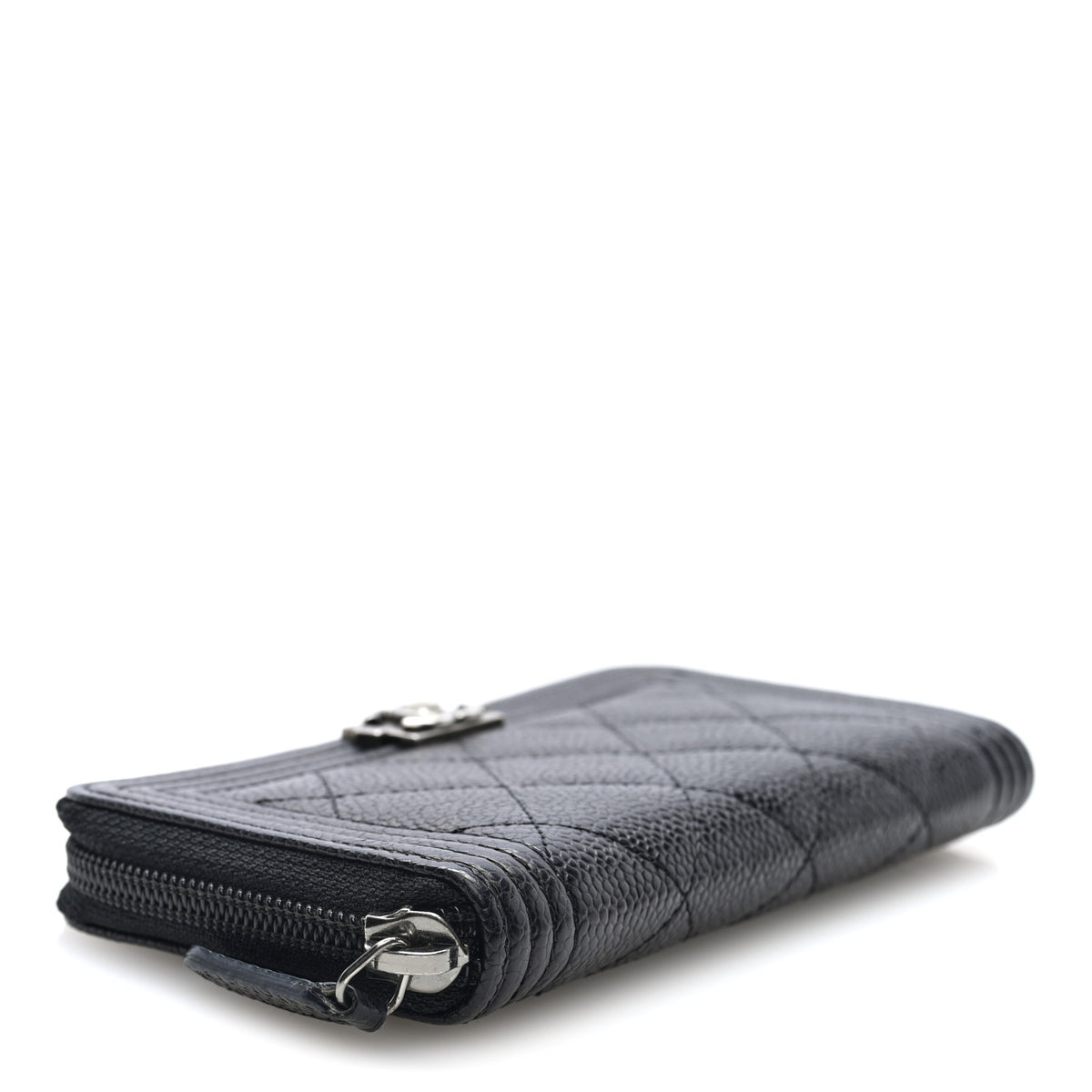 Caviar Quilted Small Boy Zip Around Wallet Black