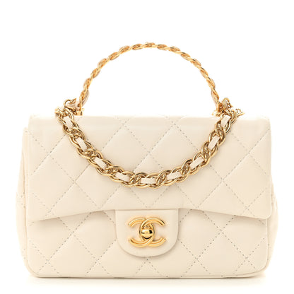 Chanel Shiny Lambskin Quilted Golden Links Top Handle Flap White 1 of 11