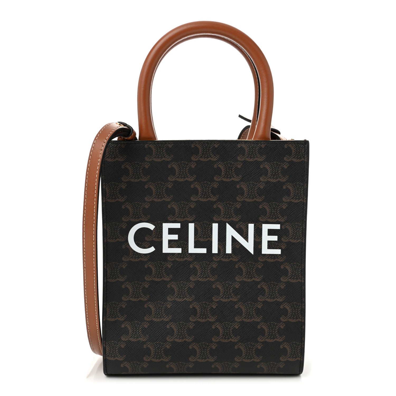 Celine Triomphe Canvas Calfskin Mini Vertical Cabas Tan 1 of 10