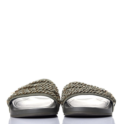 Chanel Canvas Chain Flat Sandals 41 Khaki 2 of 9