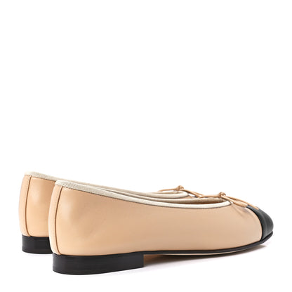 Chanel Lambskin Cap Toe CC Ballerina Flats 36.5 Beige Black 4 of 9
