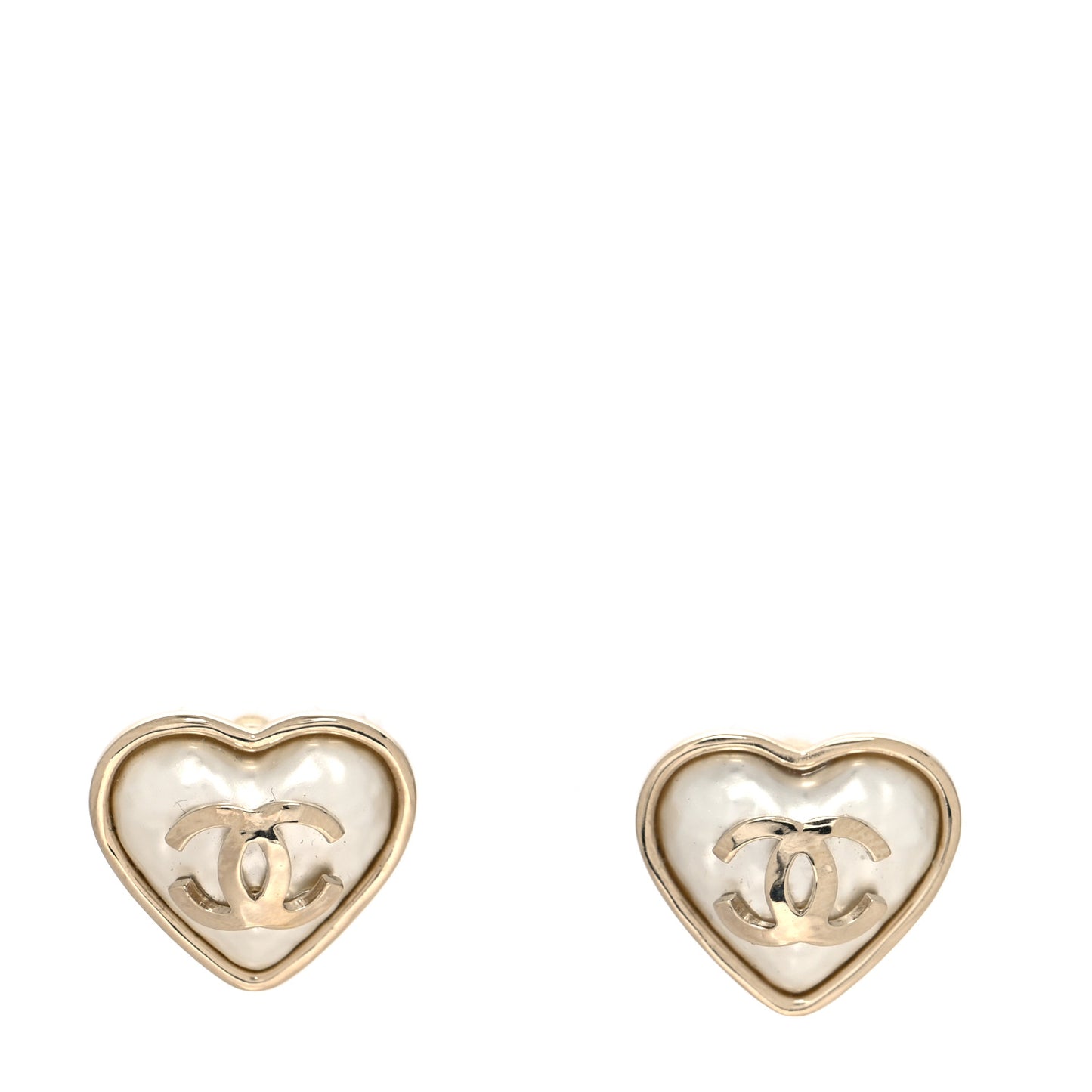 Pearl CC Heart Earrings Gold