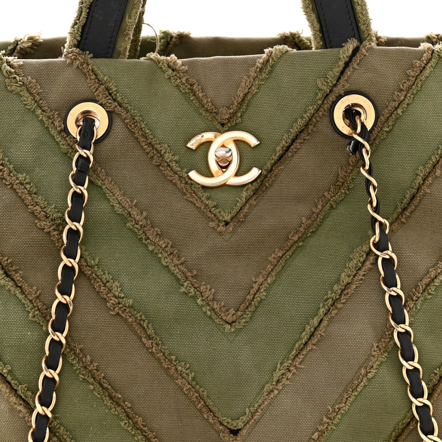 Canvas Chevron Cuba Patchwork Shopper Tote Khaki