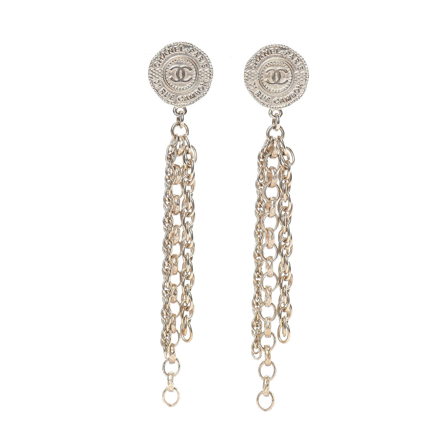 CC Chain Drop Earrings Light Gold