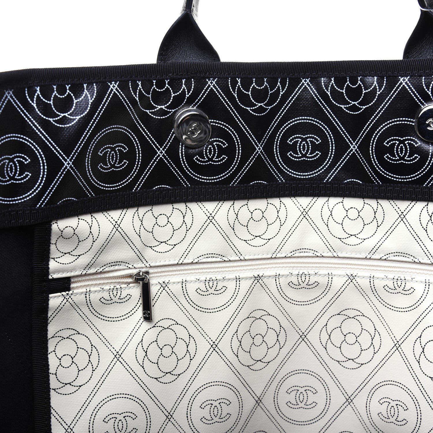 Chanel Coated Canvas Camellia Large Shopping Tote Black Beige 13 of 17