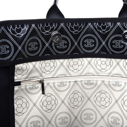 Chanel Coated Canvas Camellia Large Shopping Tote Black Beige 13 of 17