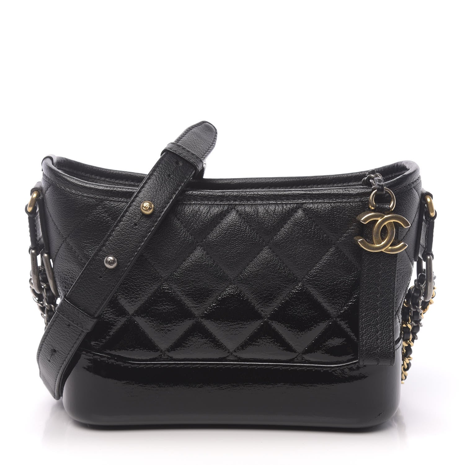 Chanel Patent Goatskin Quilted Small Gabrielle Hobo Black 1 of 12