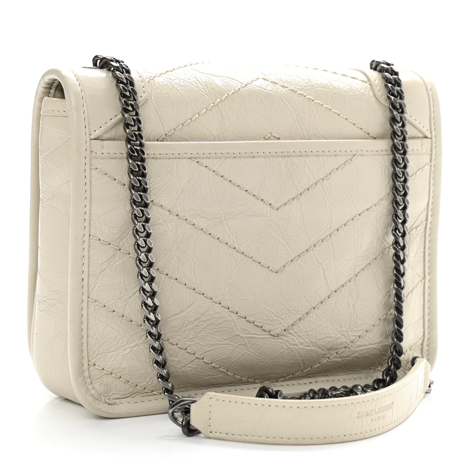 Saint Laurent Crinkled Calfskin Matelasse Monogram Niki Chain Wallet Crema Soft 3 of 14