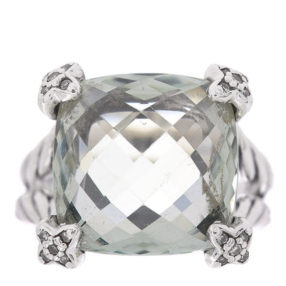 David Yurman Sterling Silver Diamond Prasiolite 15mm Cushion On Point Ring 54 6.75 1 of 5