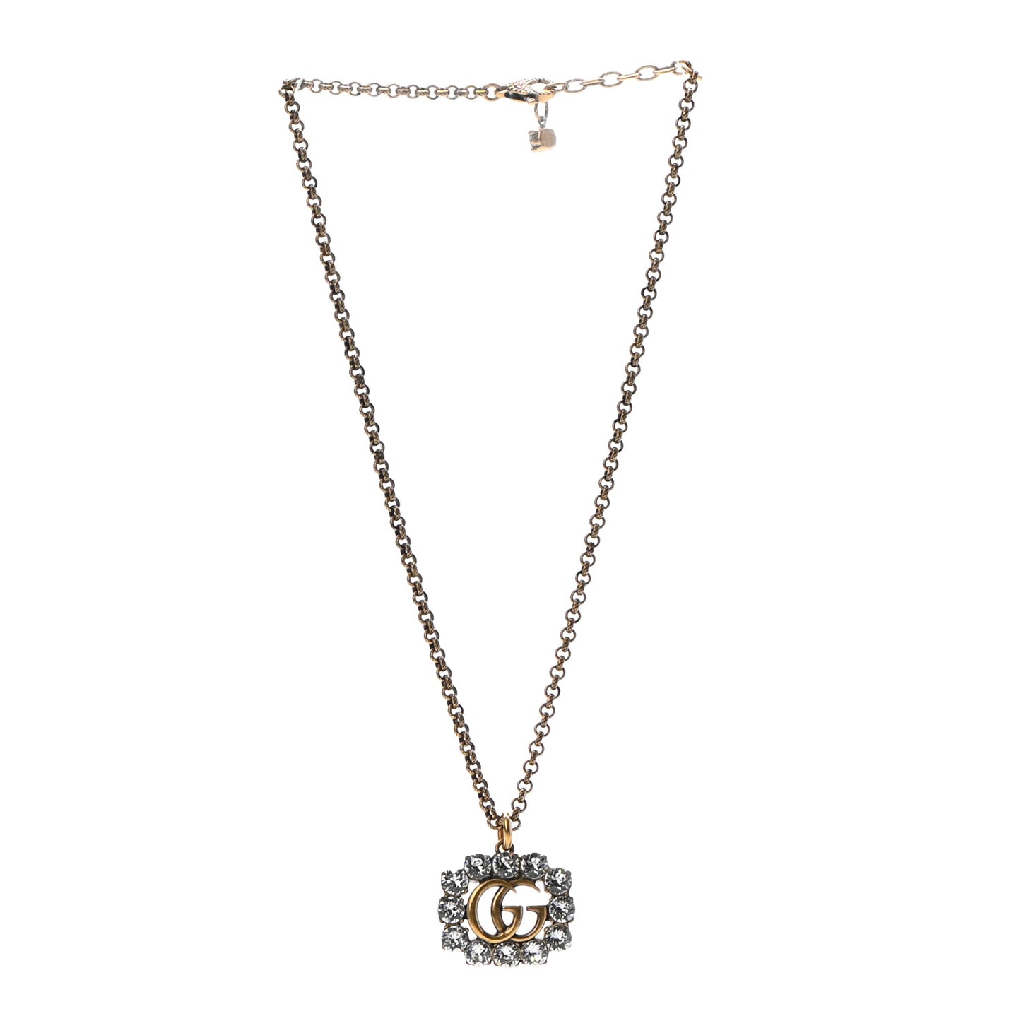 Crystal Embellished Double G Necklace Aged Gold