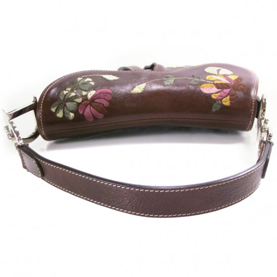 Christian Dior Calfskin Floral Embroidered Saddle Bag Brown 5 of 10