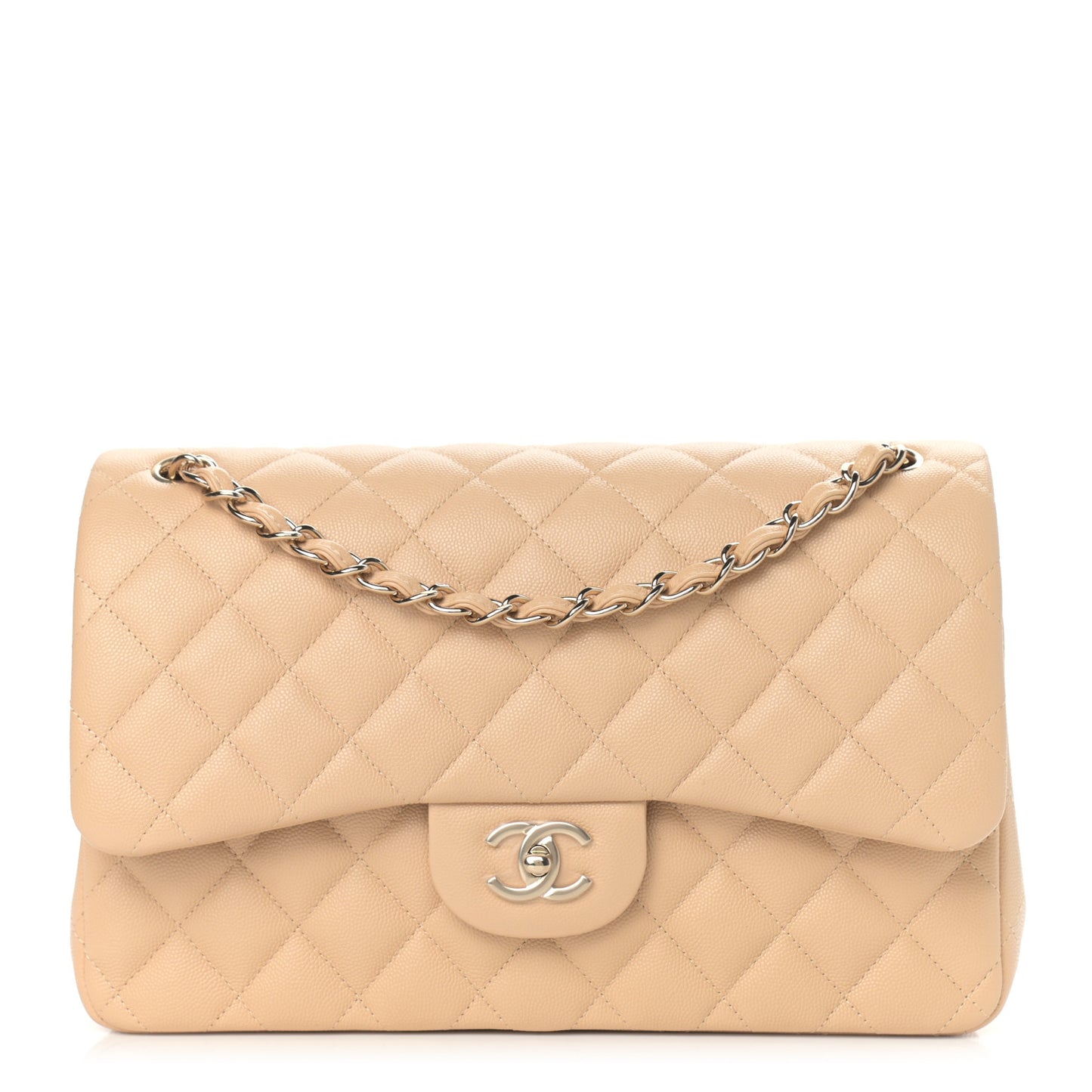 Caviar Quilted Jumbo Double Flap Beige Clair