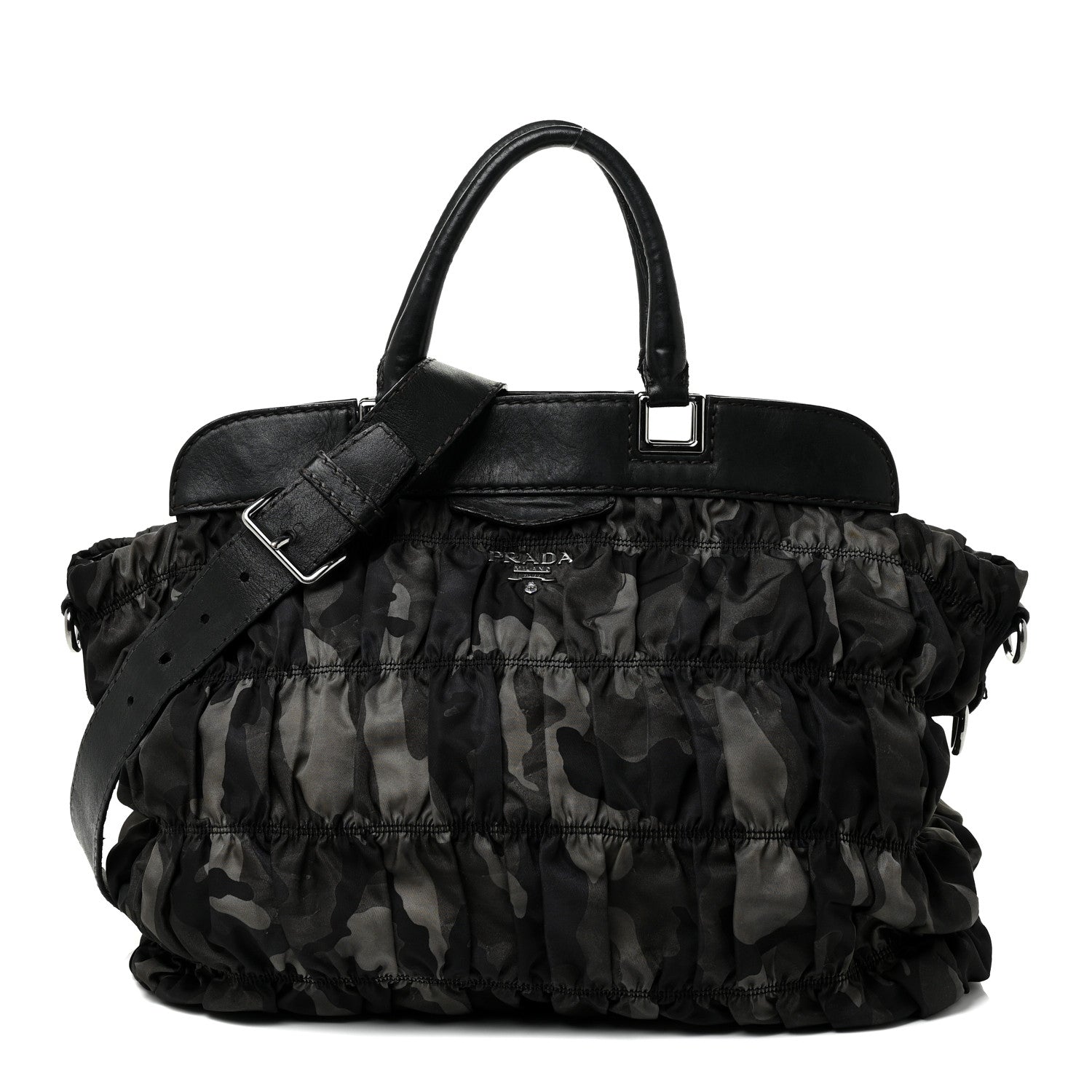 Prada Tessuto Nylon Gaufre Camouflage Tote Fumo 1 of 17