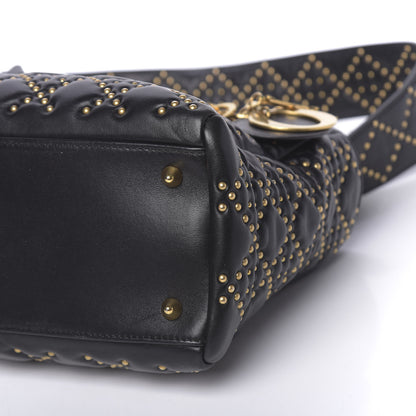 Christian Dior Calfskin Cannage Studded Medium Supple Lady Dior Black 12 of 12