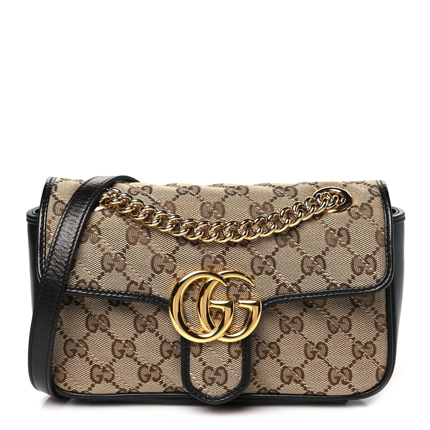Gucci Monogram Matelasse Diagonal Mini GG Marmont Shoulder Bag Beige Black 1 of 10
