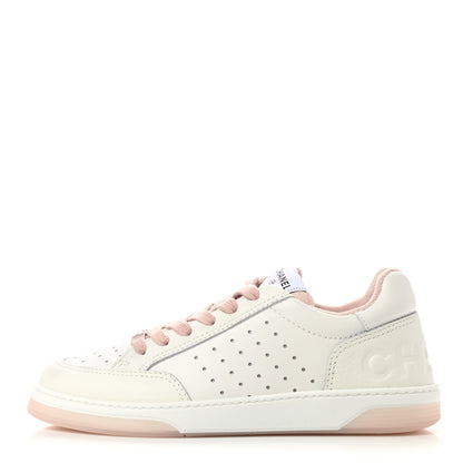 Chanel Grained Calfskin Fabric Womens Logo Sneakers 40 White Light Pink 1 of 8