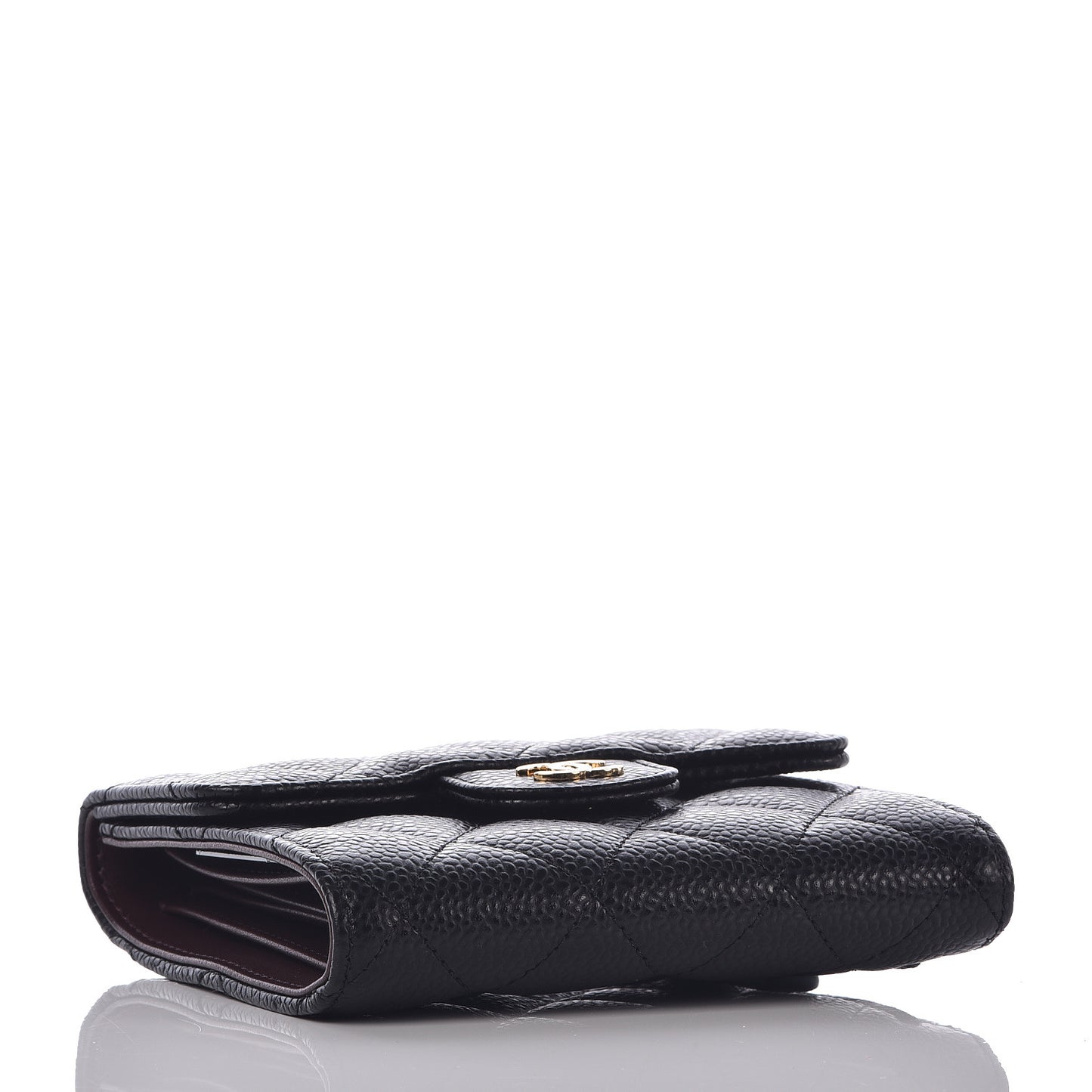 Caviar Quilted Compact Flap Wallet Black
