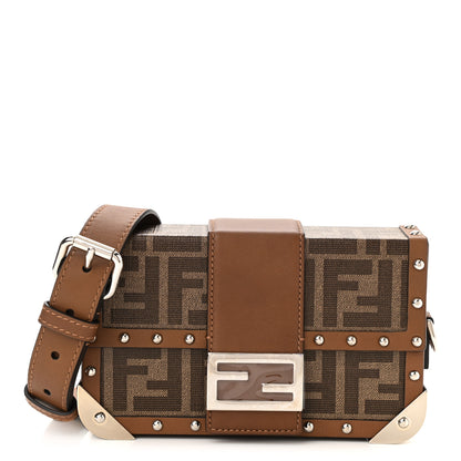 Fendi Shiny Glazed Fabric Vachetta FF 1974 Mini Baguette Trunk Mogano Panna Cuoio 1 of 10
