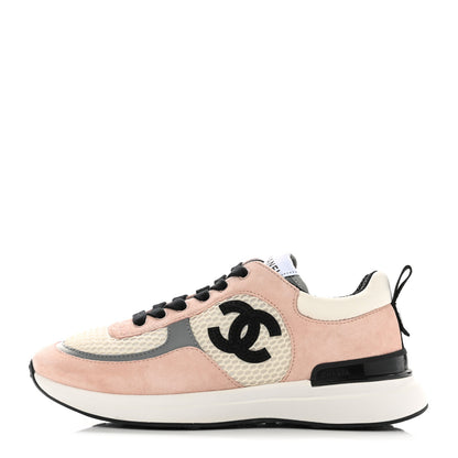 Chanel Mesh Suede Calfskin Grained Calfskin Womens CC Sneakers 36.5 Pink 1 of 7