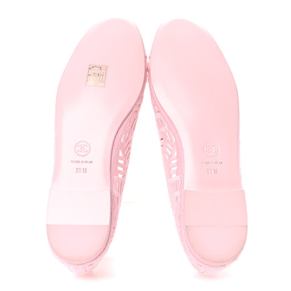 Chanel Cotton Embroidered Cap Toe Ballet Flats 39.5 Light Pink 6 of 9