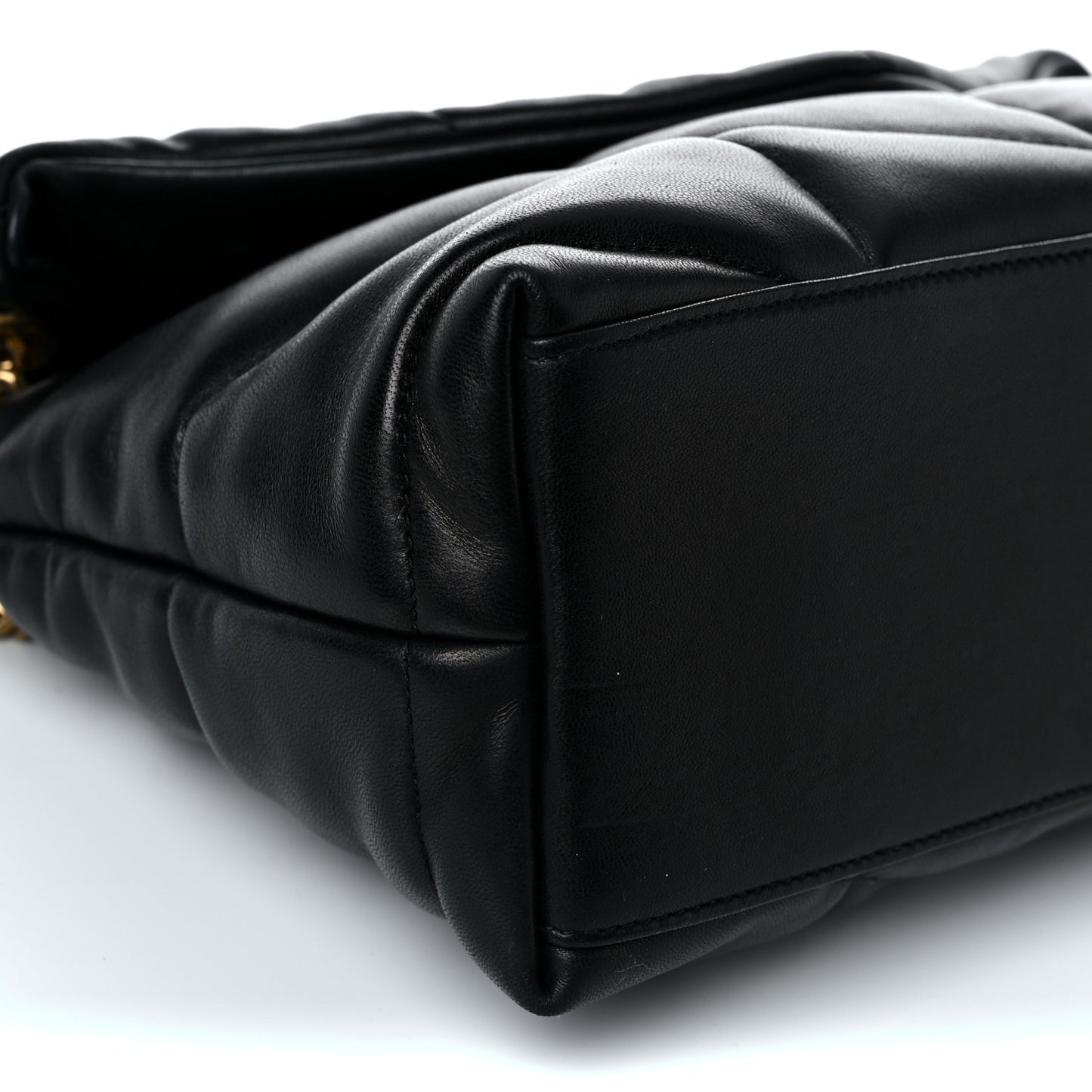 Lambskin Quilted Small Loulou Puffer Monogram Chain Satchel Black