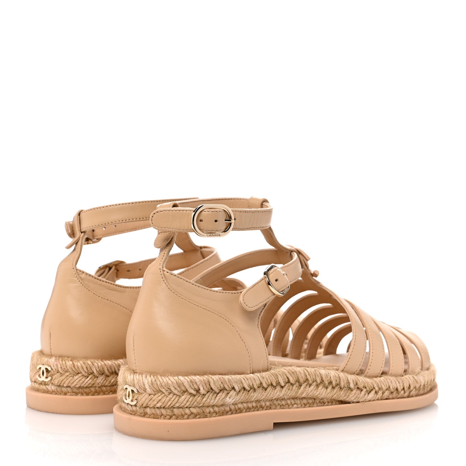 Chanel Lambskin Espadrille Sandals 39 Beige 5 of 10