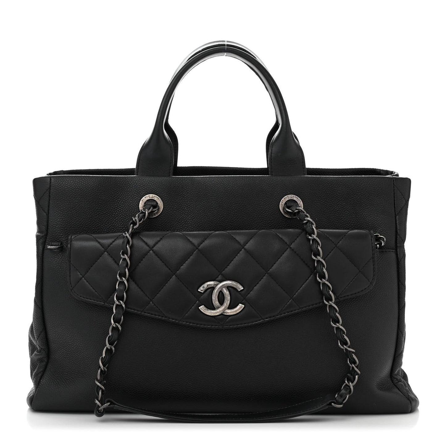 Caviar Lambskin Quilted Large Coco Break Shopping Bag Black
