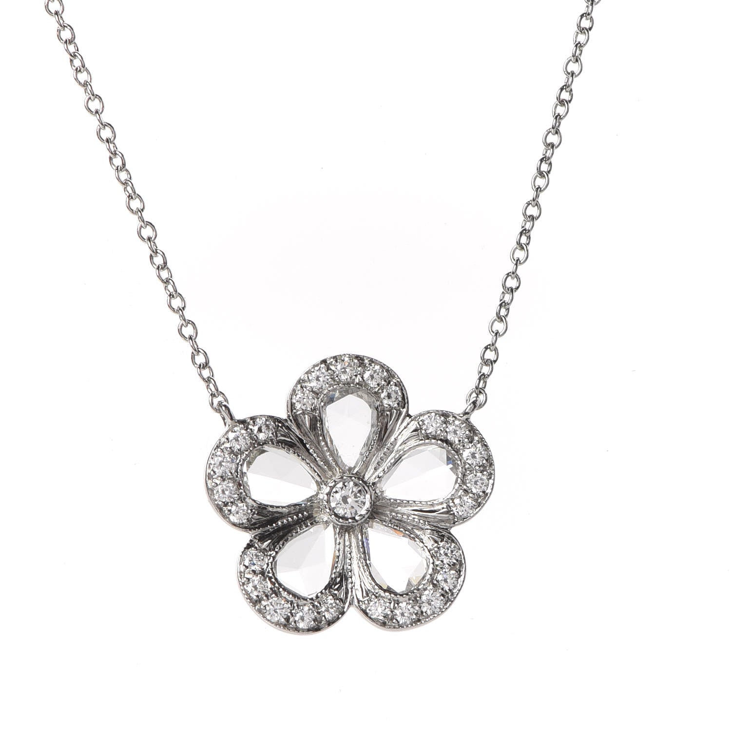 Tiffany Platinum Diamond Enchant Flower Pendant Necklace 3 of 7