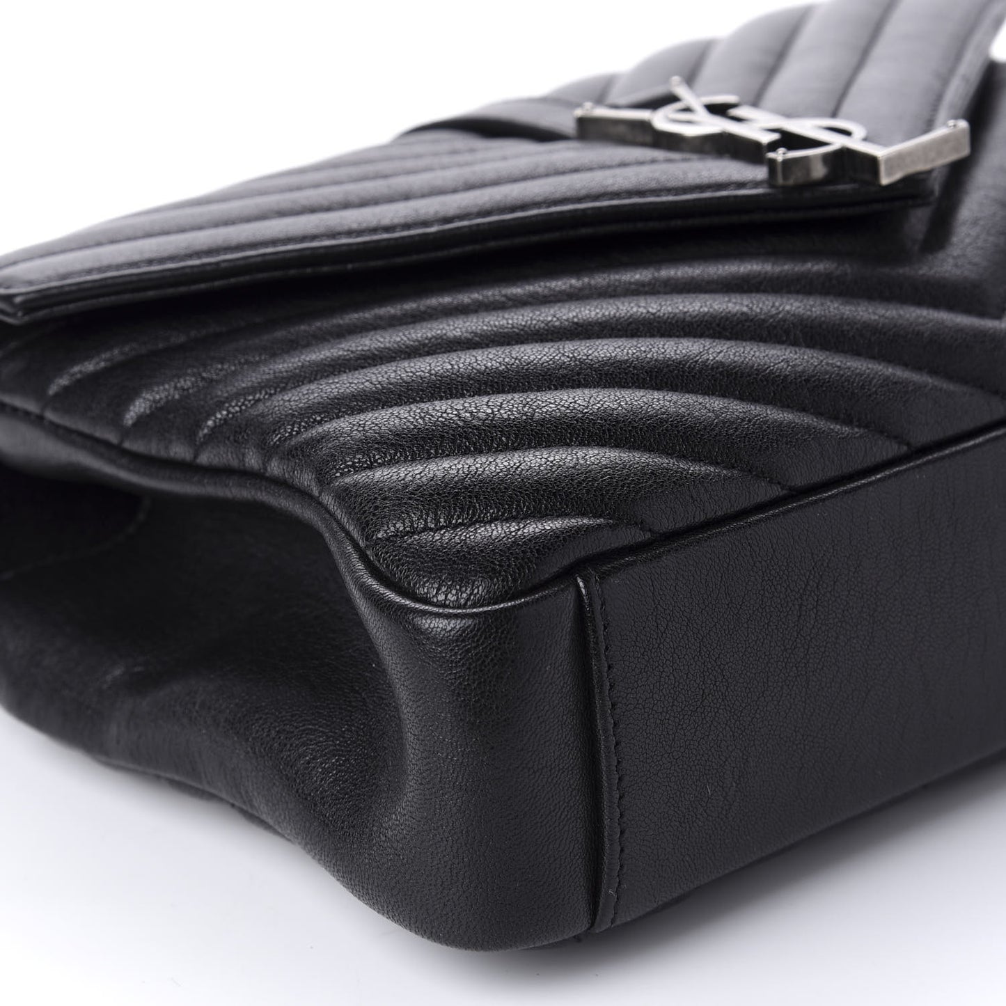 Sheepskin Matelasse Chevron Monogram Medium College Bag Black
